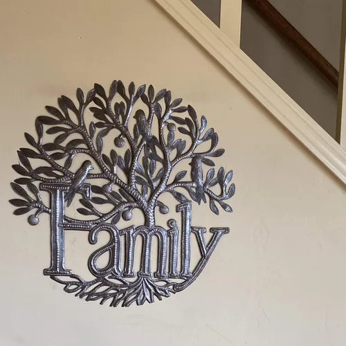 Miniatura 6 de Letrero familiar para colgar en la pared, decoración del árbol de la vida, decoración del hogar para interiores y exteriores, hecho a mano en Haití