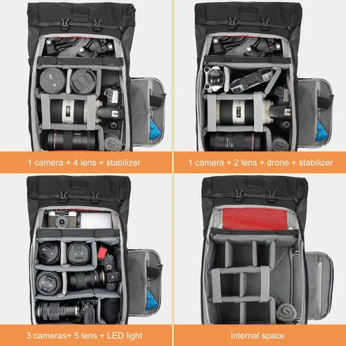 Miniatura 2 de Mochila impermeable para cámara Besnfoto con compartimento para laptop para fotógrafo DSLR SLR sin espejo y cubierta para la lluvia Negro