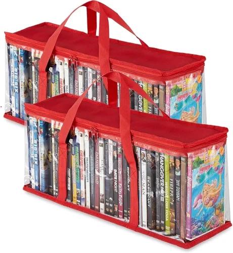 Miniatura 14 de Stock Your Home Bolsas de almacenamiento de DVD (Set de 4) Organizador de medios para DVDs, CDs, Discos Blu Ray, Estuches de películas, Cajas VHS