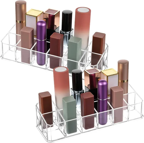 Miniatura 3 de 4 organizadores de lápiz labial acrílico, soporte para lápiz labial, soporte para brillo de labios de 12 ranuras, organizador de cosméticos