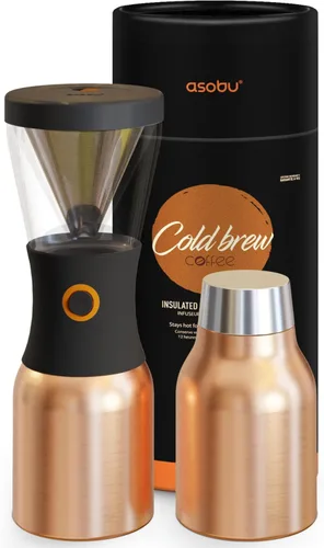 asobu Cafetera de preparación fría, galardonada cafetera aislada de 40 onzas con jarra portátil de acero inoxidable – Ganadora número 1 del festival