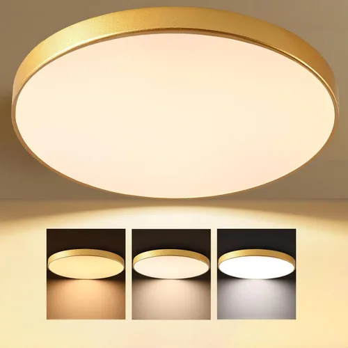 Miniatura 3 de Lámpara de techo LED redonda dorada grande de 24 pulgadas, moderna 3000 K/4000 K/5000 K, temperatura ajustable de 40 W, accesorio de iluminación