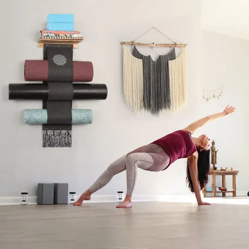 Miniatura 3 de VINAEMO - Soporte para esterilla de yoga, accesorios, organizador de montaje en pared, almacenamiento, decoración, rodillo de espuma y Negro