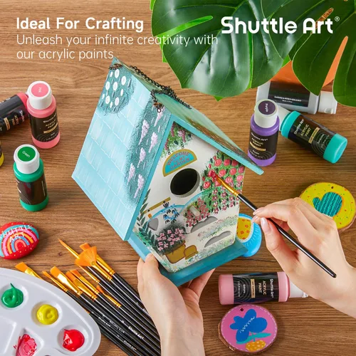 Miniatura 7 de Shuttle Art Juego de pintura acrílica, 36 colores de pintura acrílica con pinceles y paleta, botellas de 2 oz/2.0 fl oz, pigmentos ricos no tóxicos