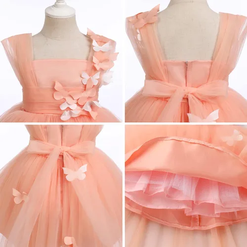 Miniatura 6 de Vestido de tutú con lentejuelas y lazo alto y bajo, vestido de pétalos de encaje, princesa, concurso, boda, fiesta de cumpleaños, vestido formal
