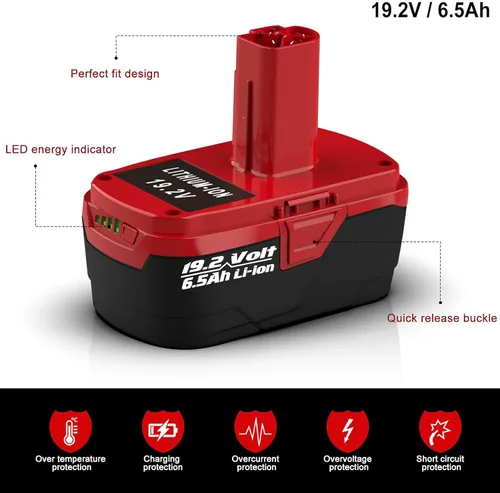 Miniatura 3 de Paquete de 2 baterías de litio C3 de 6.5 Ah de repuesto para batería Craftsman de 19.2 voltios + cargador Craftsman de 19.2 V para XCP 130279005