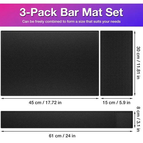 Miniatura 7 de Noverlife Juego de 3 tapetes de goma negra para servicio de bar, tapete de peluquería flexible para encimera, tapetes impermeables para el hogar
