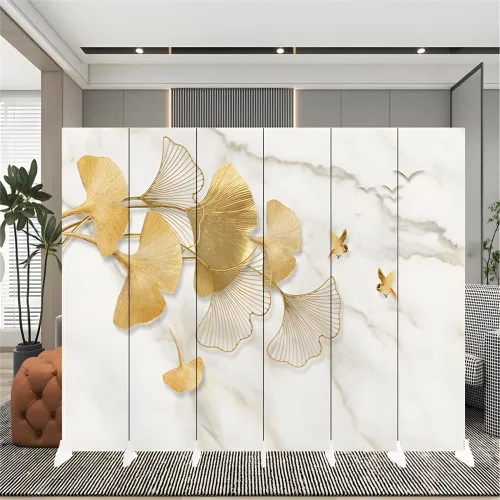 Miniatura 4 de Divisor de habitación, 6 paneles de madera plegables de privacidad con base de pies más anchos, separador de habitación portátil independiente