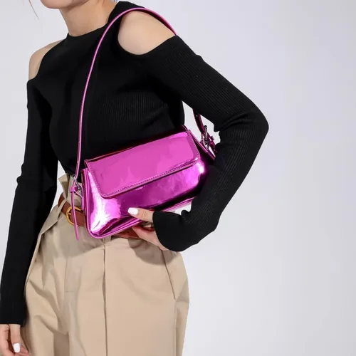 Miniatura 3 de Bolso de noche metálico plateado para mujer, Y2K, bolso de hombro de cuero plateado brillante para baile de graduación, boda, fiesta