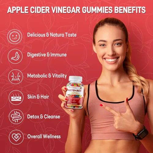 Miniatura 6 de Paquete de 2 gomitas Keto de vinagre de sidra de manzana, suplemento de dieta de gomitas Keto ACV, gomitas avanzadas de 1500 mg ACV con folato, B12