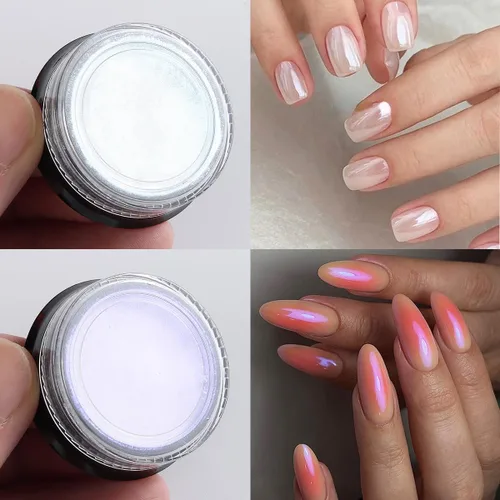 Miniatura 7 de Polvo de uñas cromado camaleón, 10 cajas de polvo cromado Aurora rosa morado, polvo de uñas holográfico dorado y plateado, pigmento espejo metálico