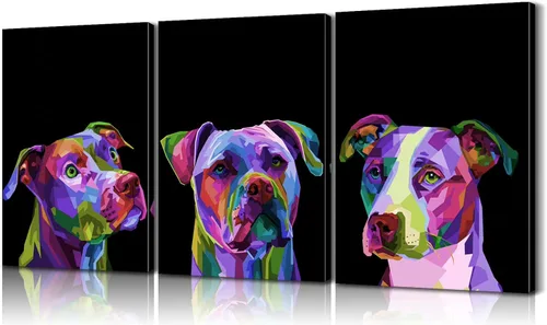 Miniatura 48 de Arte de Pared de Bulldog Francés de 3 Piezas Arte de Pared de Lienzo de Perro - Pintura de Bulldog Francés con Marco de Madera Incorporado