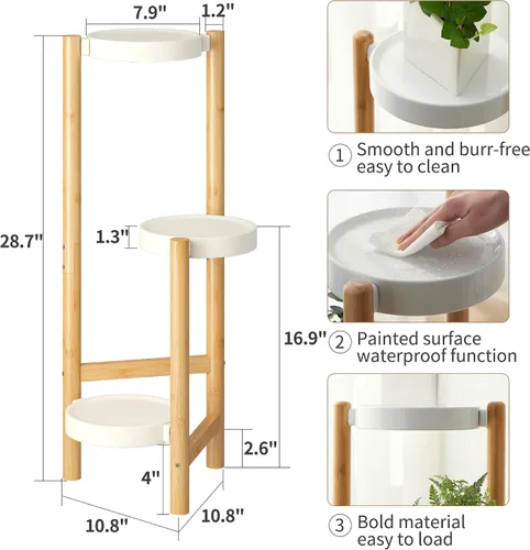 Miniatura 7 de Soporte para plantas de interior y exterior, 3 niveles, 3 macetas, soporte para flores, escalera, soporte para plantas, para balcón, ventana, sala