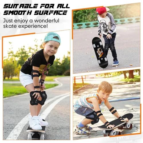 Miniatura 6 de Honoson Juego de 7 piezas de rodilleras, coderas y muñequeras para patinetas para principiantes y niños pequeños