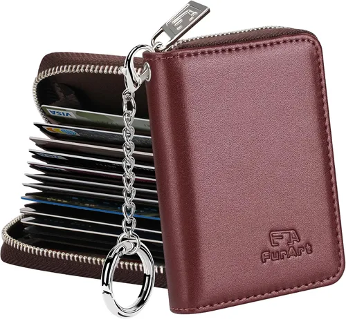 Miniatura 10 de FurArt Cartera con Cremallera para Mujeres, Cartera con Bloqueo RFID para Tarjetas de Crédito, Portador de Tarjetas de Presentación, Cartera Llavero