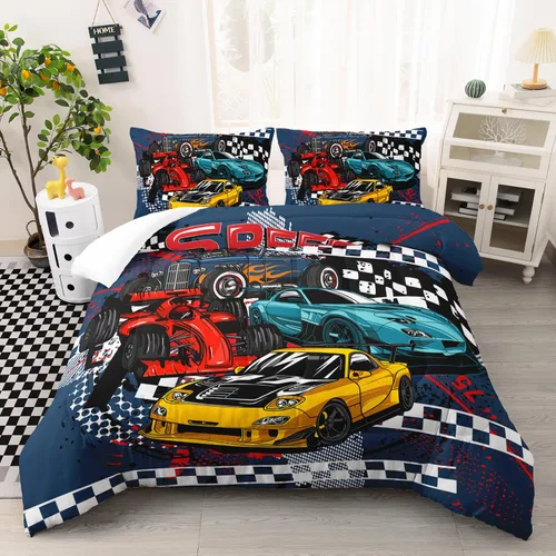 Miniatura 10 de AILONEN Juego de edredón de camión tamaño individual, juego de ropa de cama con temática de camión monstruo 3D sobre fondo azul, para niños y niñas