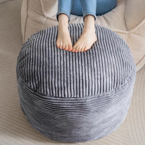 Miniatura 21 de HIGOGOGO Puf Otomán Redondo Relleno, Pufs de Pana con Relleno de Trozos de Espuma, Puf Peludo y Esponjoso Reposapiés Otomán de Almacenamiento, 20 X