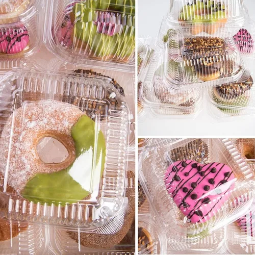 Miniatura 3 de Paquete de 100 recipientes de plástico transparente para llevar, contenedor de plástico desechable con bisagras con tapas transparentes, recipientes