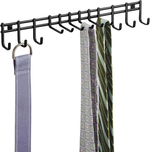 Miniatura 5 de mDesign Organizador de accesorios y centro de almacenamiento de metal para montaje en pared, moderno soporte delgado para corbatas, cinturones