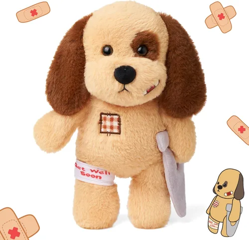 Miniatura 9 de Hopearl Adorable regalo de oso con brazo roto, animal de peluche suave, compañero reconfortante, marrón, 10 pulgadas