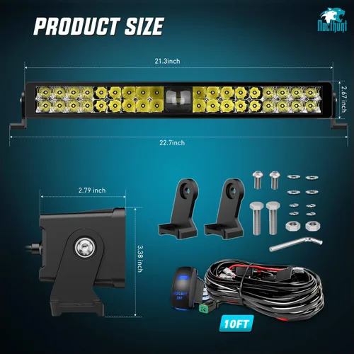 Miniatura 2 de Nilight Barra de luz LED de 14 pulgadas, 21 LED, combo de punto y haz amplio de doble fila, sin tornillos, visión nocturna, luces LED todoterreno