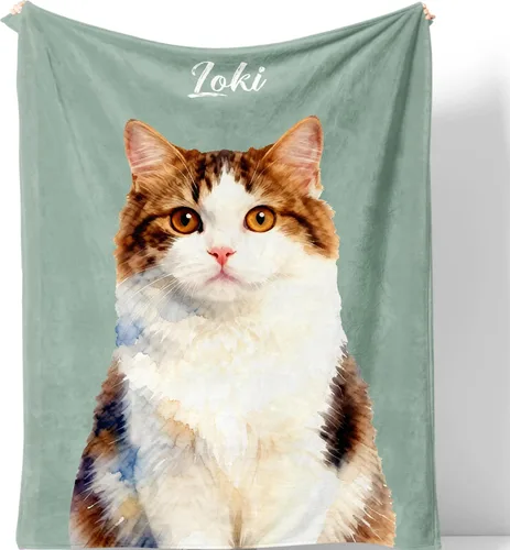 Miniatura 14 de Manta personalizada con cara de gato y nombre de forro polar suave, divertida manta de fotos de varios tamaños, mantas personalizadas para sofá