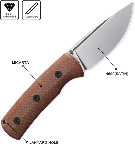 Miniatura 2 de Petrified fish PFP01F Beluga Cuchillo de hoja fija, 3.62 pulgadas, hoja de satén N690, 5.85 onzas G10/Micarta mango cuchillo de hoja fija