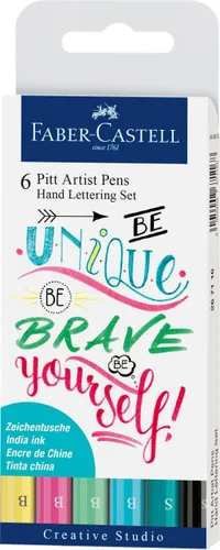 Faber-Castell Pitt Artist Pen - Juego de 6 marcadores modernos de caligrafía y letras en puntas y colores surtidos (Be Unique)
