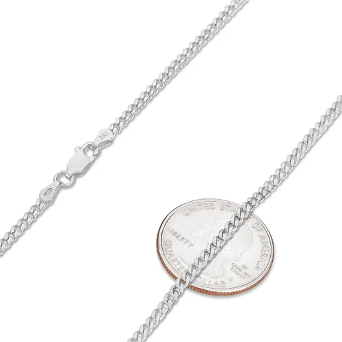 Miniatura 2 de The Bling Factory 3mm Solid .925 Sterling Silver Beveled Curb Chain Necklace