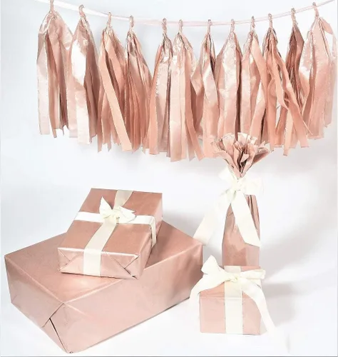 Miniatura 4 de UNIQOOO 40 hojas de papel de seda metálico de gran tamaño 20x26, oro rosa champán dorado de primera calidad, papel de regalo para regalos a granel