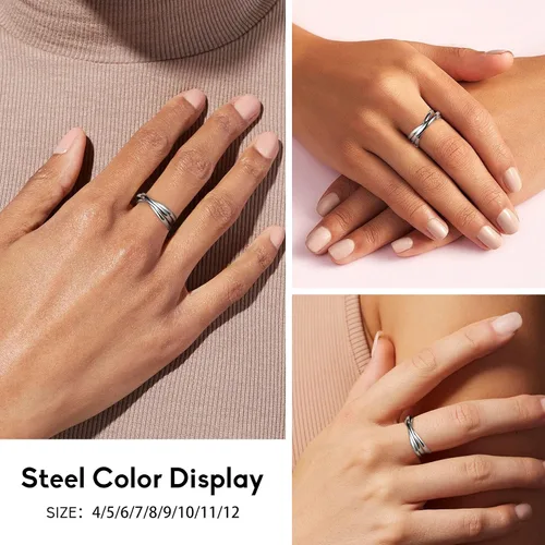 Miniatura 2 de Bestyle Anillos entrelazados para mujeres y niñas, anillos cruzados apilables de acero inoxidable en tono plataorooro rosanegro, anillo de promesa