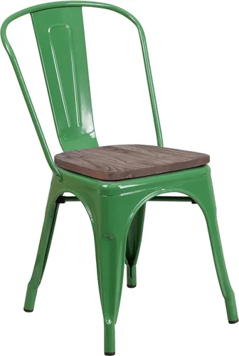 Miniatura 15 de Flash Furniture Perry - Silla apilable de metal con asiento de madera, 1 paquete, color negro