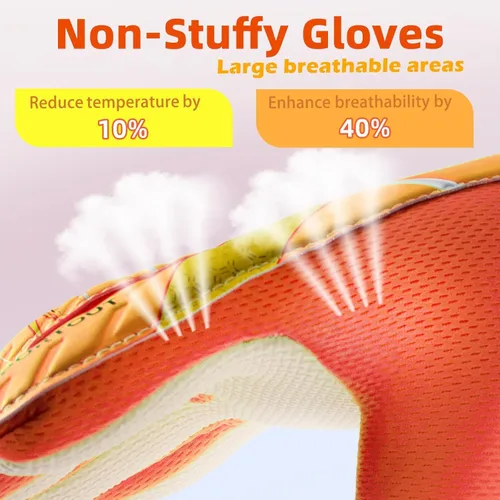 Miniatura 4 de Sportout Guantes de portero para niños, guantes de fútbol con doble protección en la muñeca y material de látex resistente al desgaste y Naranja