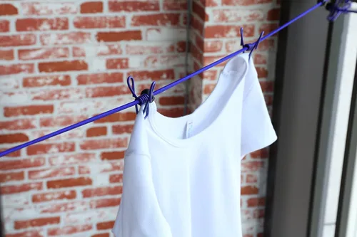 Miniatura 6 de Paquete de 2 tendederos de 11 pies a prueba de viento con 12 clips azules, línea de ropa ajustable para el hogar, viajes y ropa colgante al aire