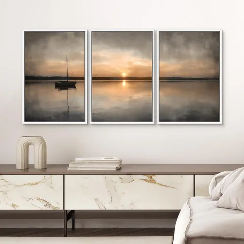 Miniatura 498 de SIGNWIN Lienzo enmarcado para pared, arte con pinceladas de flujo neutro en tonos beige abstractos, ilustraciones, arte moderno, decorativo