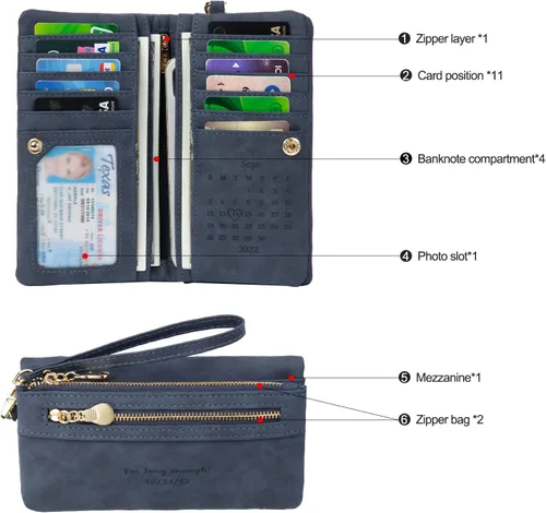 Miniatura 4 de Billeteras de fotos personalizadas para mujer, de cuero plegable con bolsillo con cremallera para mujer, multifuncional, larga tarjeta de crédito