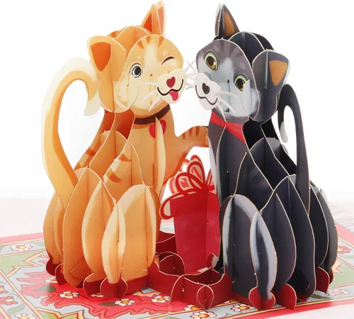 Liif Love Cats Tarjeta de felicitación 3D para el día de San Valentín, tarjeta de cumpleaños de gato feliz, aniversario, pensando en ti, solo porque
