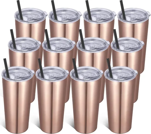 Miniatura 11 de VEGOND Vaso de 20oz a granel con tapa y pajita, vaso aislado al vacío de acero inoxidable de doble pared para café, viaje, paquete de 1 unidad, Rojo