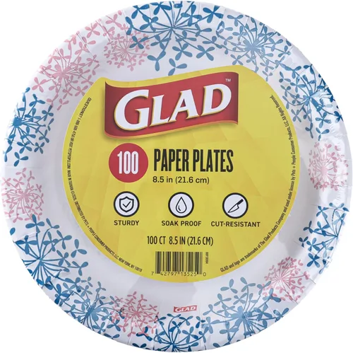 Miniatura 11 de Glad Platos desechables redondos de papel para todas las ocasiones, a prueba de remojo, a prueba de cortes, aptos para microondas, resistentes, 8.5
