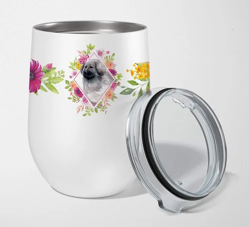 Miniatura 76 de Caroline's Treasures CK4110TBL12 Afghan Hound Pink Flowers - Vaso de vino aislado de acero inoxidable de 12 onzas con tapa, bonita taza de viaje