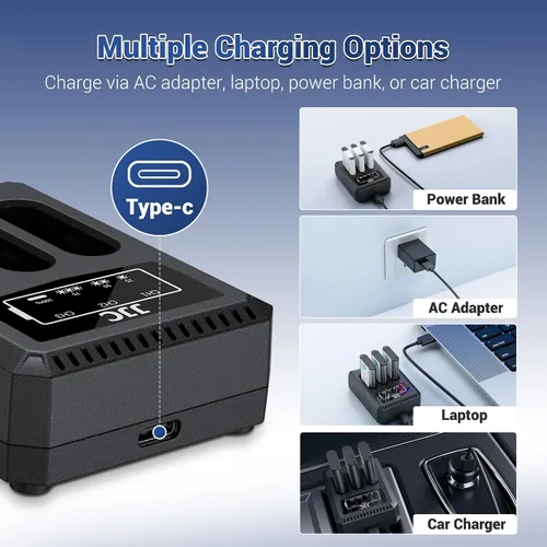 Miniatura 3 de JJC NP-BX1 Cargador de batería USB de doble ranura para Sony ZV-1 ZV1 RX100 VII VI VA V IV III II HX80 HX90 HX90V HX99 HX95 HX350 HX400V HX300 WX500