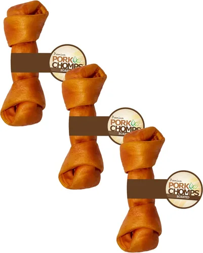 Miniatura 12 de Pork Chomps Masticable para perros de piel de cerdo al horno, nudo de 11 pulgadas, 1 unidad