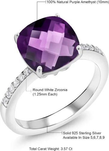 Miniatura 35 de Gem Stone King Anillo de compromiso de plata de ley 925 con piedra preciosa de corte cojín de 0.39 pulgadas Anillo de compromiso de aniversario
