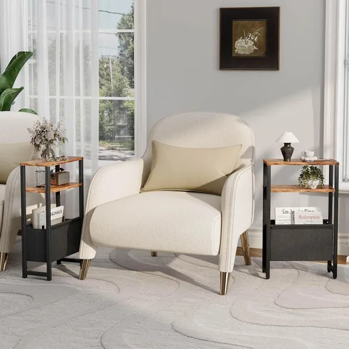 Miniatura 7 de Mesa auxiliar estrecha, mesa auxiliar delgada con estante para revistas, mesa auxiliar para espacios pequeños, mesa auxiliar de 3 niveles para sofá