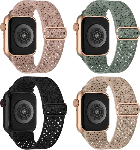 Paquete de 4 correas elásticas Solo Loop compatibles con Apple Watch de 1.496 pulgadas, 1.575 pulgadas, 1.614 pulgadas, 1.654 pulgadas, 1.732