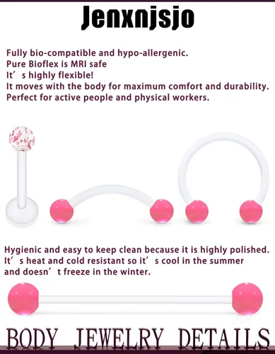 Miniatura 5 de Jenxnjsjo Claro/Rosa/Púrpura Lip Septum Anillos Cejas Industrial Smiley Piercing Joyería Plástico Cartílago Helix Tragus Daith Pendientes Vertical