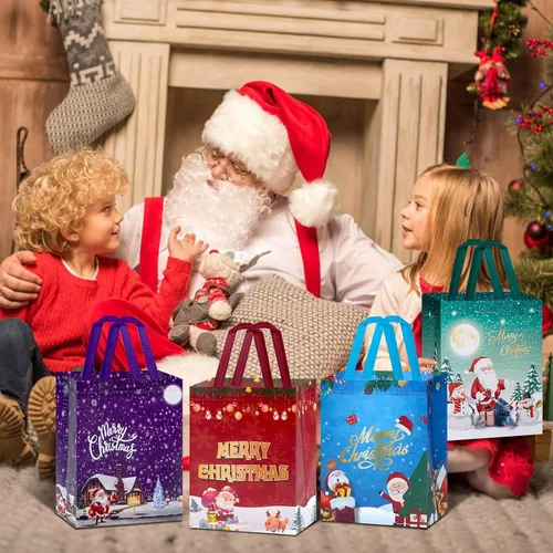 Miniatura 4 de Fayayuan Paquete de 16 bolsas de regalo de Navidad de tamaño mediano, bolsas reutilizables no tejidas con asas, perfectas para envoltura