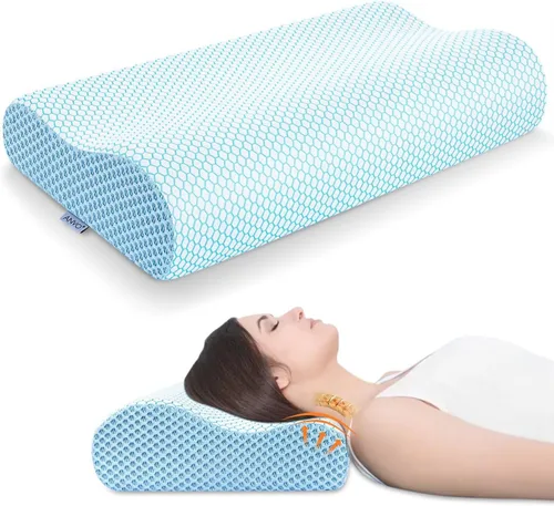 Almohada de espuma viscoelástica Anvo, almohada ortopédica cervical de contorno de cuello para dormir de lado, boca arriba o boca abajo, diseño