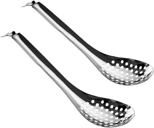 Cuchara de esferificación - Juego de 2 cucharas de esferificación de acero inoxidable Molecular Slotted Bar Spoon Kitchen - KICW0071 (Plata)