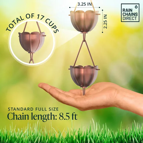 Miniatura 6 de Rain Chains Direct - Cadena de lluvia de eslabones cuadrados - 8.5 pies - Aluminio fresado duradero - Cadenas de lluvia premium para canaletas